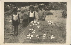 "Morning Welcomes You" - Children on the Beach Postcard