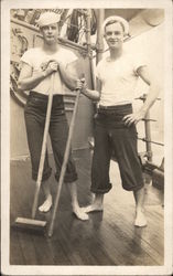 Photograph of Two Sailors Swabbing the Deck Postcard