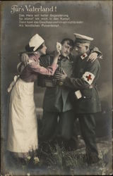 A Nurse and Doctor helping a Wounded Soldier Postcard