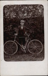 Vintage Photograph of Young Man with a Bicycle Postcard