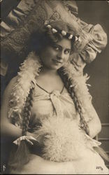 Portrait Photograph of Woman in Braids wearing Feather Boa Postcard