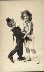 Little Girl Posing with Large Clown Doll Girls Postcard Postcard