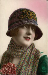 Woman in Cloche Hat and Scarf Postcard