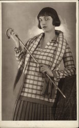 Portrait of Woman Holding Cane Postcard