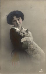 Young Woman with Cat Postcard