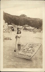 Girl on a Beach with Shovel and Sand Creation in 1929 Postcard