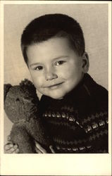 Portrait Photograph of Young Boy with Teddy Bear Boys Postcard Postcard