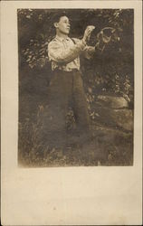 Young Man Playing Catch Boys Postcard Postcard