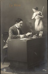 "The Dream" - Man Reading Note Dreaming of Woman Couples Postcard Postcard