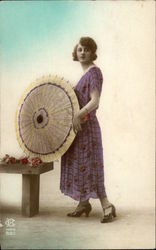 Woman in a Dress with a Parasol Postcard