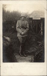 Soldier Standing in Trenches Military Postcard Postcard