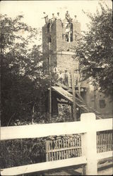 Men Building Brick Tower, Bricklayers Postcard