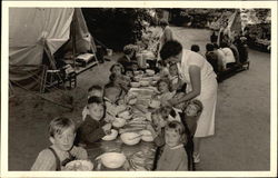 Children Eating at a Camp Camping Postcard Postcard