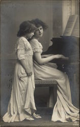 Two Girls in White Dresses at the Piano Postcard Postcard