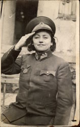 Woman in Military Uniform Saluting Postcard