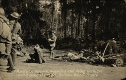 American Advance, Wounded and Dying Germans Spread Along the Road. Belleau Wood - France Military Postcard Postcard