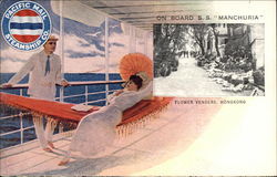 On boarad SS "Manchura" - Pacific Mail Steamship Company Postcard