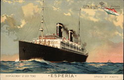 Sitmar Line - Esperia - Displacement 12,500 Tons - Speed 21 Knots Steamers Postcard Postcard