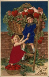 Valentine - To My Love - Boy & Girl Climbing Ladder Children Postcard Postcard