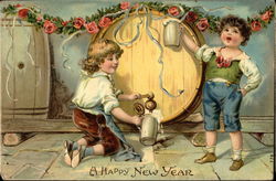 Two Children at a Beer Keg Postcard