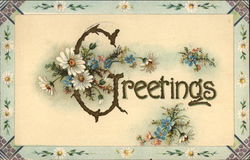 Greetings with Flowers and Floral Border Postcard