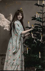 Happy Christmas with Angel Girl and Christmas Tree Angels Postcard Postcard