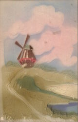 Windmill - Hand Painted Airbrushed Postcard Postcard