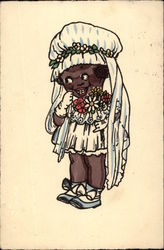 Caricature of young African American Girl in Wedding Dress Black Americana Postcard Postcard