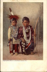 "Two Little Braves" - Indian Boys in Native Attire Postcard