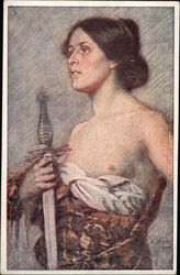 "Tragedies" - Topless Woman holding Sword Risque & Nude Postcard Postcard