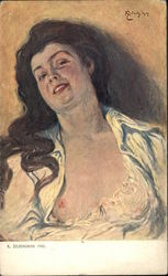 "Stella" - Brunette Woman with Bare Breast Showing Women Postcard Postcard