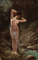 Nude Woman Beside a Stream Women Postcard Postcard