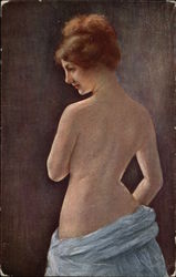 "Study of a Back" - Semi Nude Woman in Blue Skirting Postcard