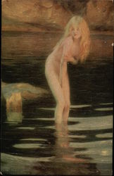 Blonde Nude Bathing Postcard