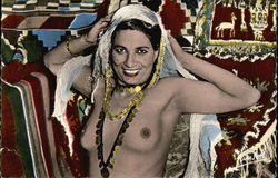 Topless Woman in Gold Jewelry & Head Scarf Risque & Nude Postcard Postcard