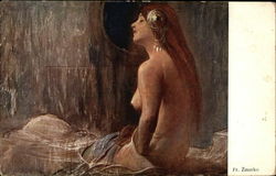 Semi-Nude Woman with Long Red Hair Postcard