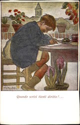 "Keep to the Right when you Write!" Boys Postcard Postcard