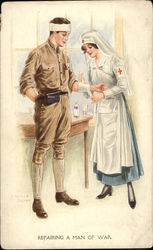 Repairing a Man of War Military Postcard Postcard