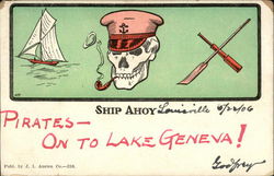 Ship Ahoy - Pirates - On to Lake Geneva! Death Postcard Postcard