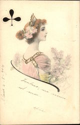 Woman in Pink Dress with Pink Flowers Postcard