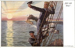 "Safe and Victorious" - Sailors on Vessel Navy Postcard Postcard