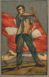 Man waving a Swiss Flag Flags Postcard Postcard