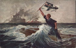 Man in Distress.Turbulent Sea and far away Ships Disasters Postcard Postcard