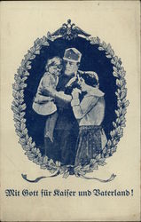 With God and Homeland - Military Man with Woman & Child Postcard Postcard