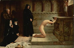 "Renunciation" - Nude Woman Kneeling at Altar with Nuns & Friars Looking On Risque & Nude Postcard Postcard