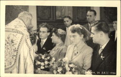 Photograph of Brides & Grooms with Priest Postcard