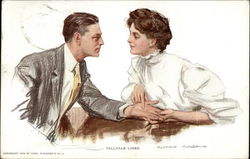 Telltale Lines - Woman reading Man's Palm Postcard