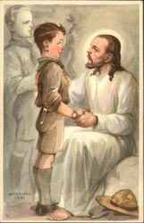 Jesus talking to a Child in Uniform Boy Scouts Postcard Postcard