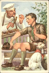 Boy Scout Seated with White Dog & Baker Boy Scouts Postcard Postcard