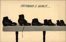 Five Pairs of Shoes on a Table - "Everybody is Doing It" Postcard